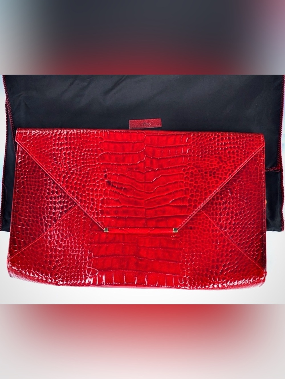 Abas Red Alligator Envelope Clutch